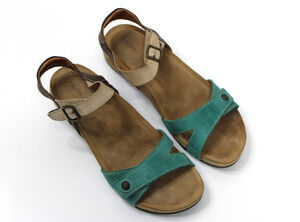 Taos Sadie Size 38 7-7.5 Turquoise & Tan Comfort Sandals Shoes
